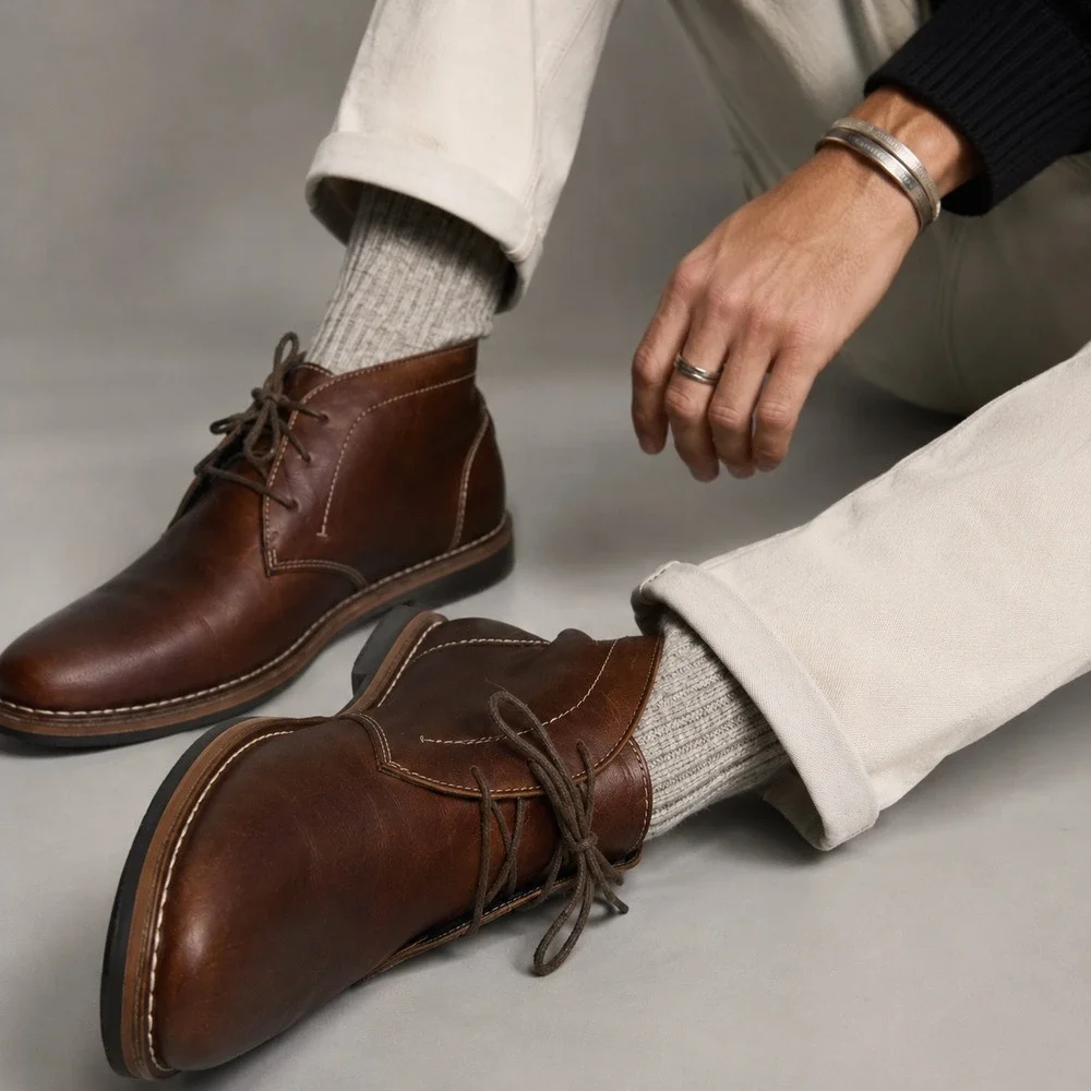Steve Madden Men's Brown Leather Chukka Boots Lace-Up Ankle Shoes